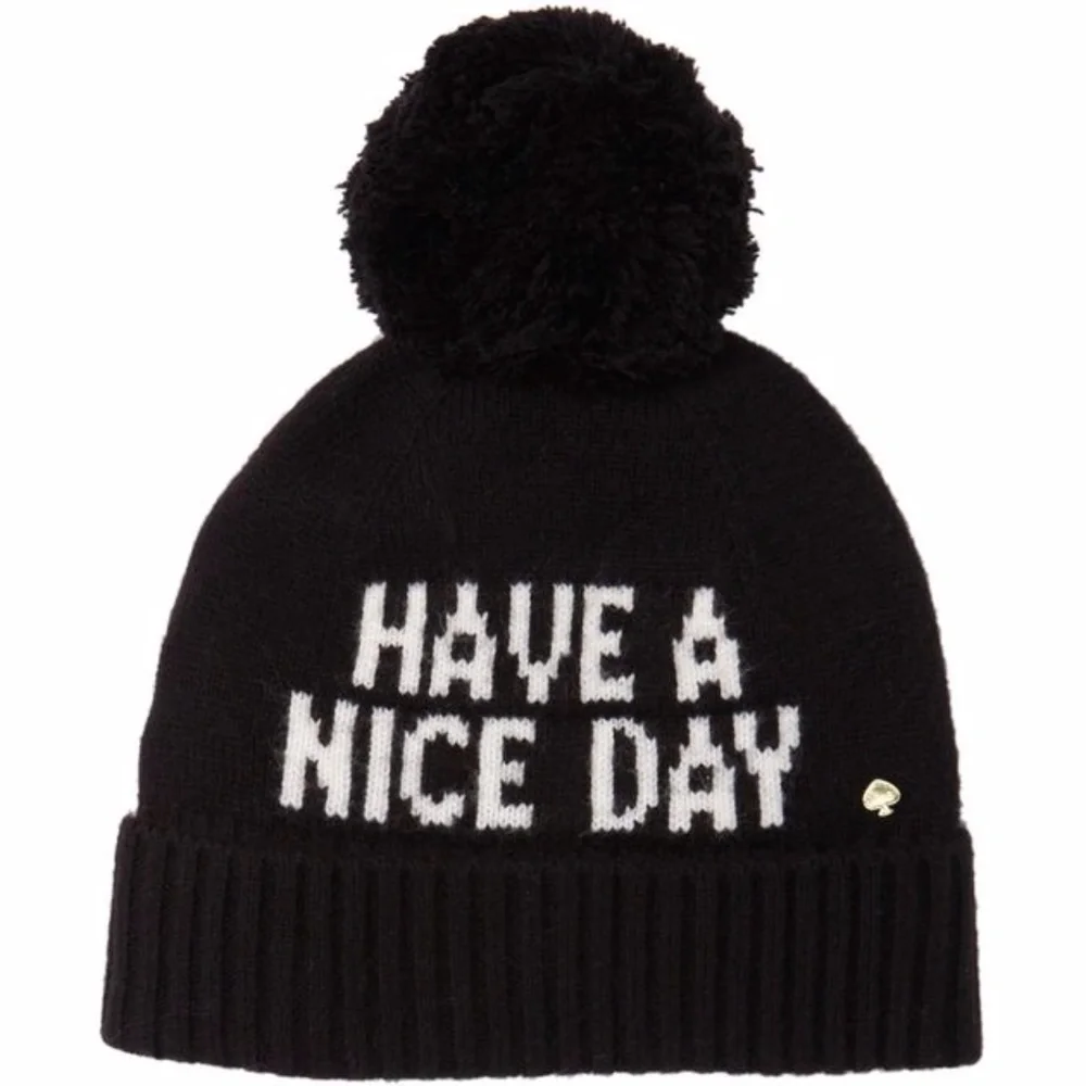 NWT Kate Spade Have A Nice Day Pom Pom Beanie